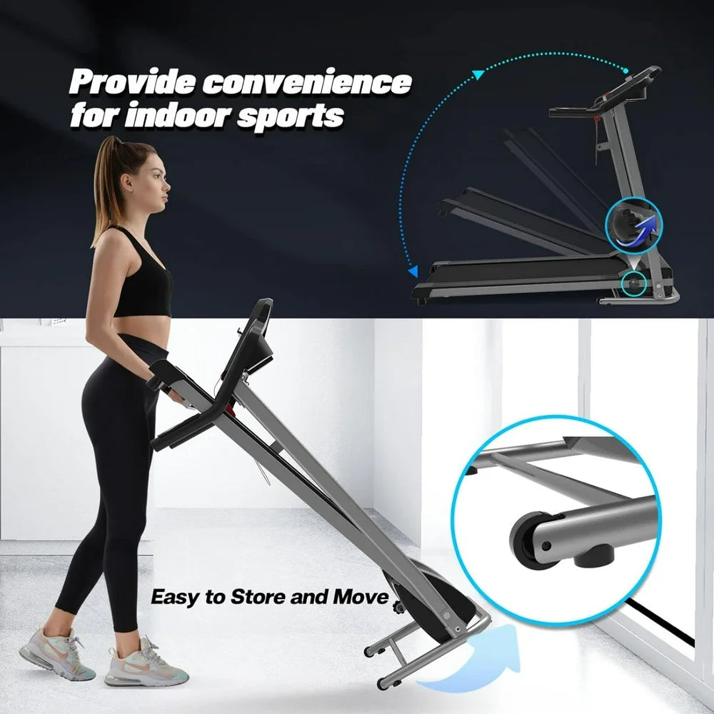 2.5 HP Foldable Electric Treadmill Running Machine with 3 Pre-Set Programs 7.4 MPH Max Speed LCD Display for Home Use Fast-Burning Walking Treadmill