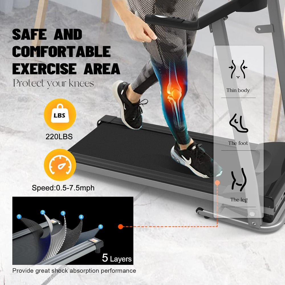 2.5 HP Foldable Electric Treadmill Running Machine with 3 Pre-Set Programs 7.4 MPH Max Speed LCD Display for Home Use Fast-Burning Walking Treadmill