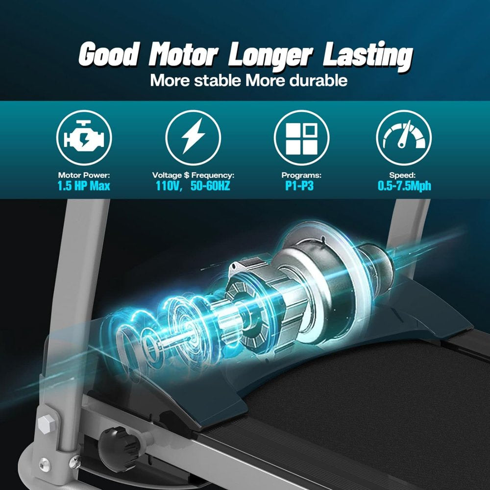 2.5 HP Foldable Electric Treadmill Running Machine with 3 Pre-Set Programs 7.4 MPH Max Speed LCD Display for Home Use Fast-Burning Walking Treadmill