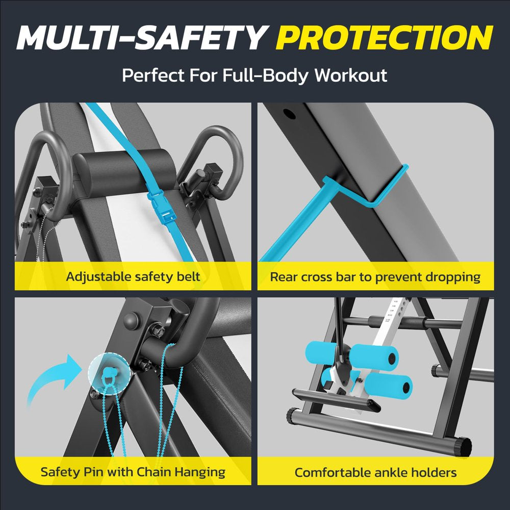 Gravity Heavy Duty Inversion Table with Headrest & Adjustable Protective Belt Back Stretcher Machine for Pain Relief Therapy