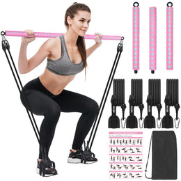 Adjustable Pilates Bar Kit Adjustable Pilates Bar Kit with 4 Resistance Bands, Portable Pilates Bar Stick for Home Workout, Adjustable Pilate Bar for Gym Fitness